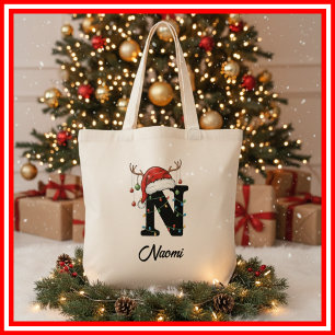 Bolsa Tote Saco de Natal com Antílope e Chapéu de Papai Noel