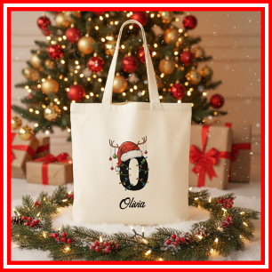 Bolsa Tote Saco de Natal com Antílope e Chapéu de Papai Noel