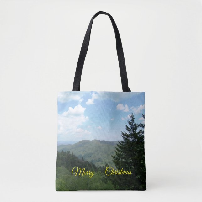 Bolsa Tote Saco de Natal com Cena de Montanha (Frente)