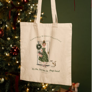 Bolsa Tote Saco de Natal com Monograma de Senhora Vintage e G