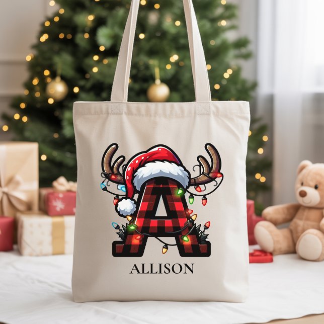 Bolsa Tote Saco de Natal com Nome Personalizado de Presente p (Monogram Christmas Tote – Personalized Gift for Her, Him, Employees & Holiday Parties)