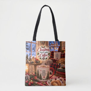 Bolsa Tote Saco de Natal Começa com Café