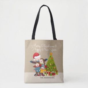 Bolsa Tote Saco de Natal da Família de Felizes Personalizadas