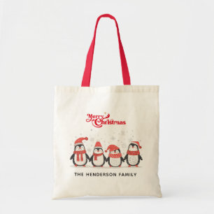 Bolsa Tote Saco de Natal da Família de Pinguim