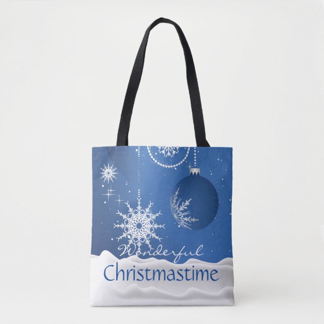 Bolsa Tote Saco de Natal de Flocos de Neve          (Frente)
