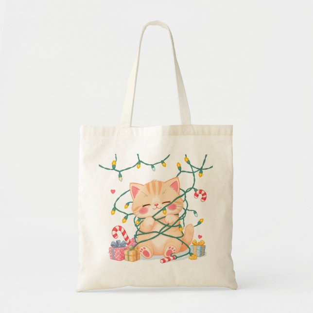 Bolsa Tote Saco de Natal de Gatinho Emaranhado (Frente)