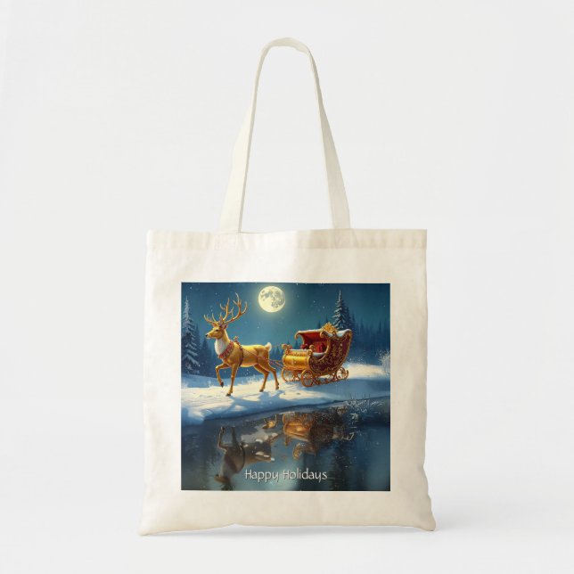 Bolsa Tote Saco de Natal de Rena com Trineo (Frente)