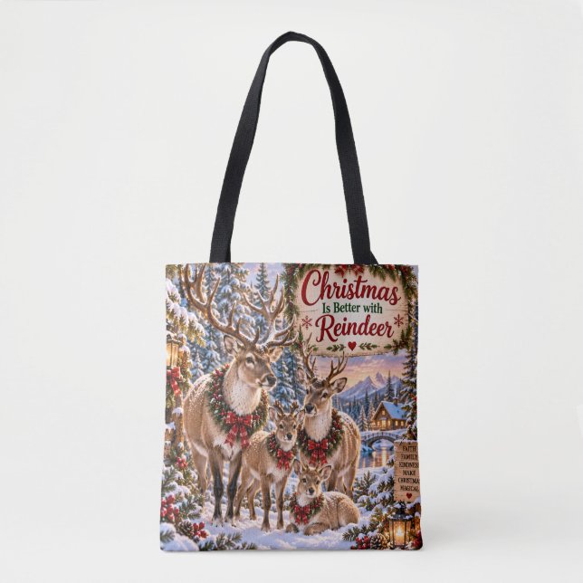 Bolsa Tote Saco de Natal é Melhor com Rena (Frente)