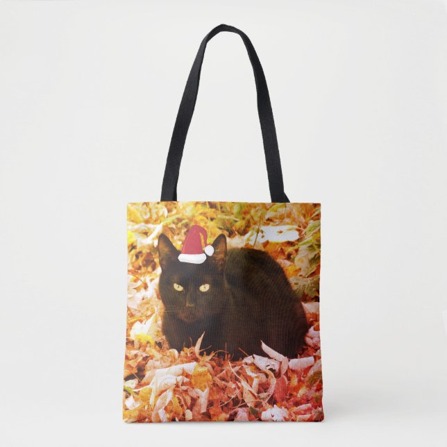 Bolsa Tote Saco de Natal Gato Preto (Frente)