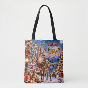 Bolsa Tote Saco de Natal Merry & Bright com Veado