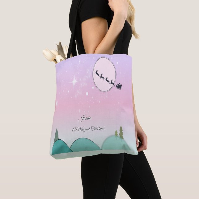 Bolsa Tote Saco de Natal Pastel Iluminado pela Lua (Close Up)
