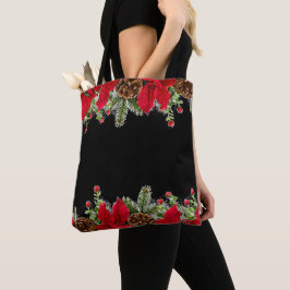 Bolsa Tote Saco de Natal Poinsettia e Pinheiro