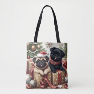 Bolsa Tote Saco de Natal Pug