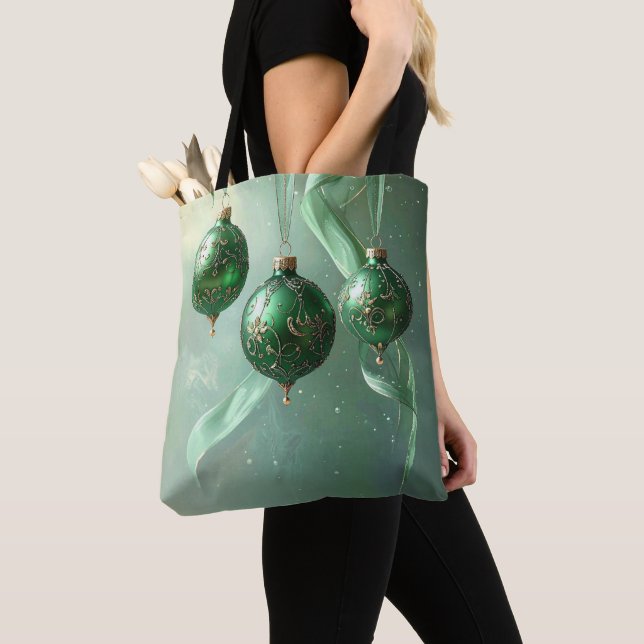 Bolsa Tote Saco de Natal Verde Bola de Natal Saco de Compras (Close Up)