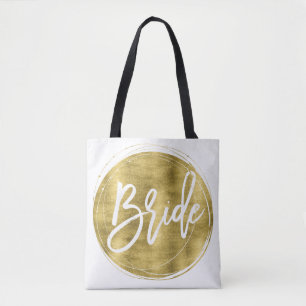 Bolsa Tote Saco de Noiva Branco com Folha Dourada para Casame