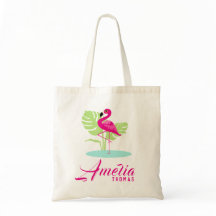 Saco de nome personalizado gráfico, rosa flamingo