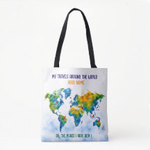 Saco de ombro com mapa mundial em aquarela persona
