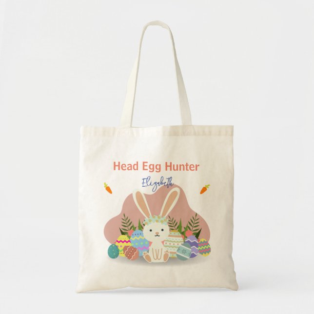 Bolsa Tote Saco de Ovos de Páscoa - texto editável (Frente)