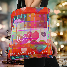 Bolsa Tote Saco de Padrão de Coração Colorido Personalizado