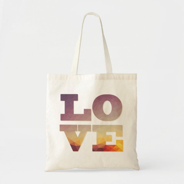Bolsa Tote Saco de palavras de amor púrpura/laranja/amarela (Frente)