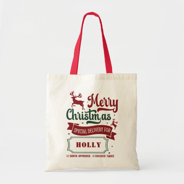 Bolsa Tote Saco de Papais noeis de Natal de Entrega Especial (Frente)