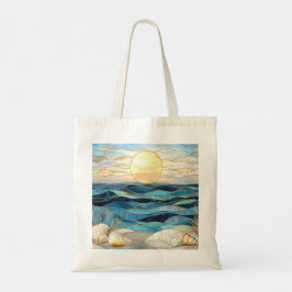 Bolsa Tote Saco de Praia com Por do Sol no Oceano em Vidro Fo