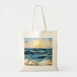 Bolsa Tote Saco de Praia com Por do Sol no Oceano em Vidro Fo