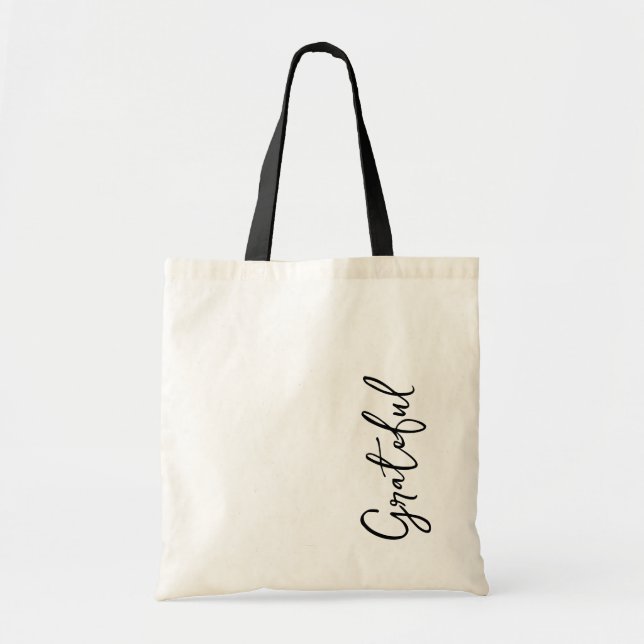 Bolsa Tote Saco de Retiro de Bem-Estar Grato Script Preto   (Frente)