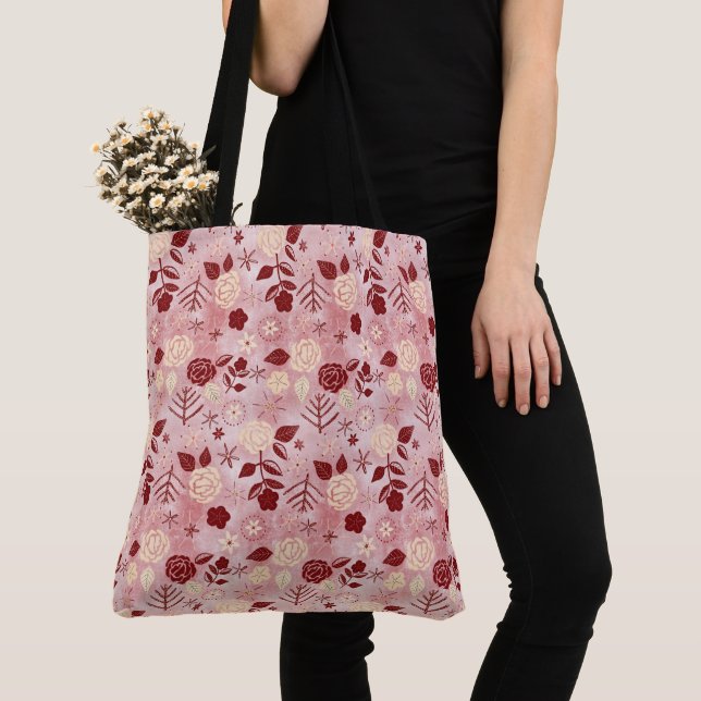 Bolsa Tote Saco de rosa de Natal Floral (Close Up)