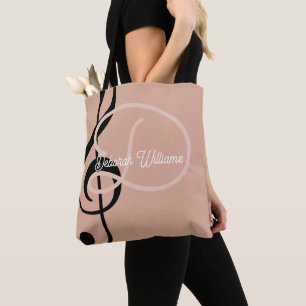 Bolsa Tote Saco de Rosa Dusty com seu nome e clave tripla