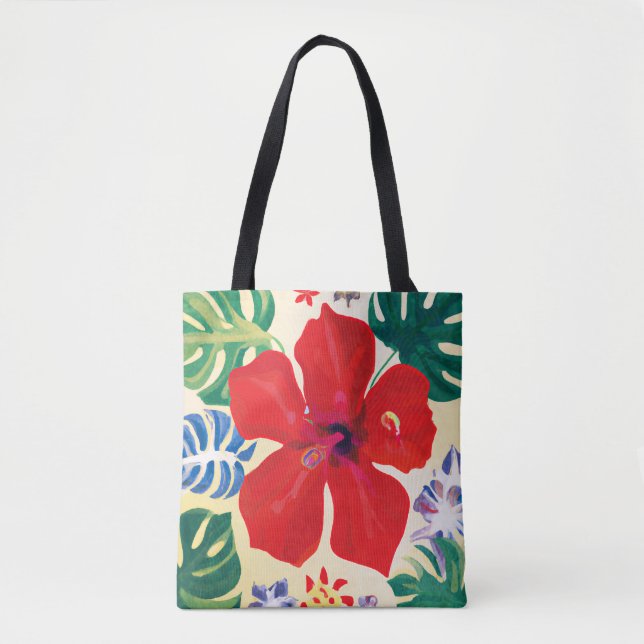 Bolsa Tote Saco de sapo Tropical de hibisco vermelho (Frente)