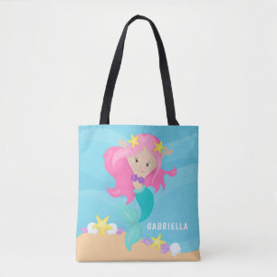 Bolsa Tote Saco de Sereia Rosa Personalizado e Bonito