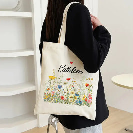 Bolsa Tote Saco de Tecido com Flores Personalizadas para a Ma