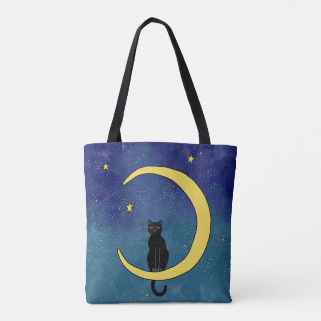 Bolsa Tote Saco de Tecido com um gato sentado na design de lu (Verso)