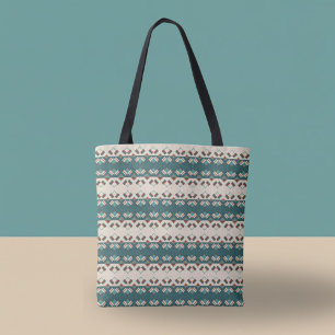 Bolsa Tote Saco de Tela Verde Azul e Marrom Terra