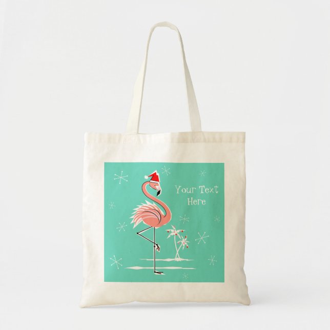Bolsa Tote Saco de texto do Flamingo de Natal (Frente)