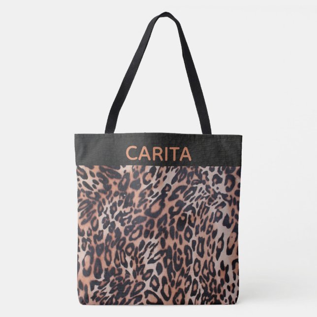 Bolsa Tote Saco de Textura de Pele-Leopardo Personalizado (Frente)