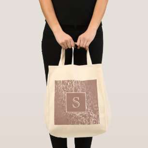 Bolsa Tote Saco de Toa de Monograma Flourish Elegante Rosa