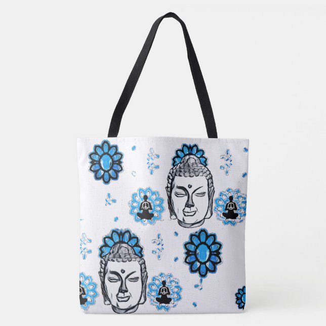 Bolsa Tote Saco de toalha Buda de lotus azul (Frente)