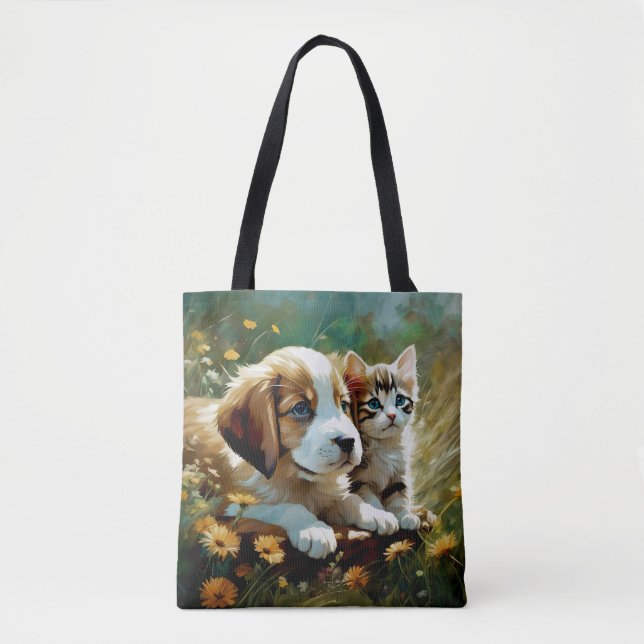 Bolsa Tote Saco de Toalha de Cachorro e Gatinho (Frente)