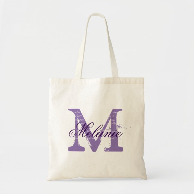 Bolsa Tote Saco de toalha de casamento de monograma roxo pers (Frente)