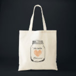 Bolsa Tote Saco de toalha de casamento do Mason Rustic para d<br><div class="desc">Vintage mason jar saco de tote de casamento para madrinhas. Design russo para casamento de chic country. Cor de pêssego e cinza ou cor de fundo personalizada. Tipografia de script clássico para nome personalizado ou monograma. Faça uma noiva elegante, dama de honra, madrinha de casamento, florista, mãe da noiva etc....</div>