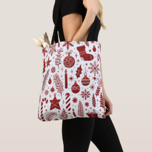 Bolsa Tote Saco de Toalha de Natal Vermelho Branco