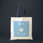 Bolsa Tote Saco de toalha de noz de Mason Azul para damas de<br><div class="desc">Vintage mason jar saco de tote de casamento para madrinhas. Design russo para casamento de chic country. Cor de fundo azul e branca ou personalizada do marinho. Tipografia de script clássico para nome personalizado ou monograma. Faça uma noiva elegante, dama de honra, madrinha de casamento, florista, mãe da noiva etc....</div>