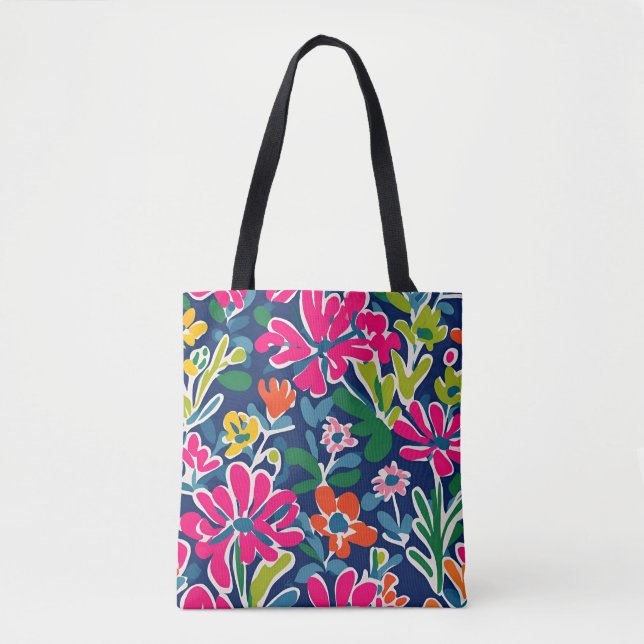 Bolsa Tote Saco de toalha floral brilhante (Frente)
