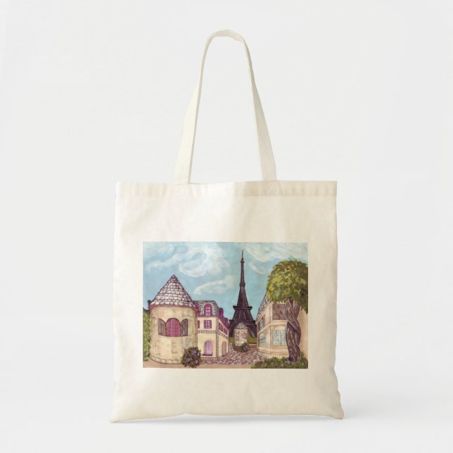 Bolsa Tote Saco de toalha paisagem inspirada na Torre Eiffel  (Frente)