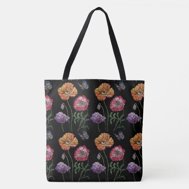 Bolsa Tote Saco de Toalheira Floral Preto Laranja-Preto (Frente)
