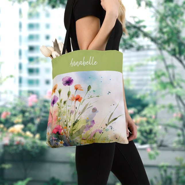 Bolsa Tote Saco de Toia de Aquarela de Flores Selvagens (Criador carregado)