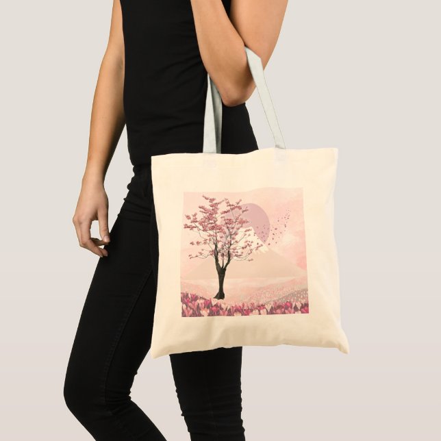 Bolsa Tote Saco de Toia do Flor de Cereja Rosa (Frente (produto))