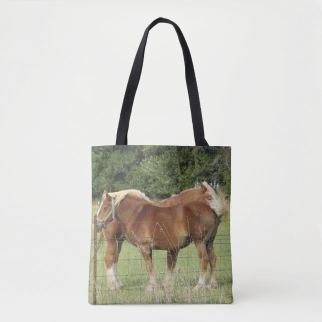 Bolsa Tote Saco de Toque com Cavalos Amber Cujos Bons (Frente)